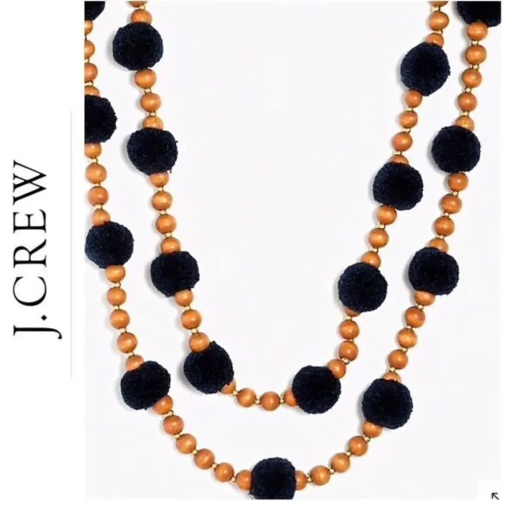 J. Crew Navy Pom-Pom & Beads Layered N…